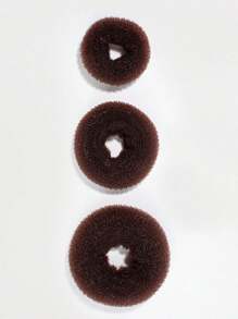 3pcs Bun Maker Hair Styling Tool Kit For Kids And Girl, Including Donut Shaped, Flower Shaped And Fluffy Ponytail Maker In Black Color - Brown - View 2