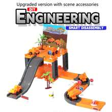 停車場玩具,附帶1套有5個滑動工程車的跑道,適合兒童日常玩樂的假裝遊戲玩具(某些配件顏色隨機) - 彩色 - 查看 6