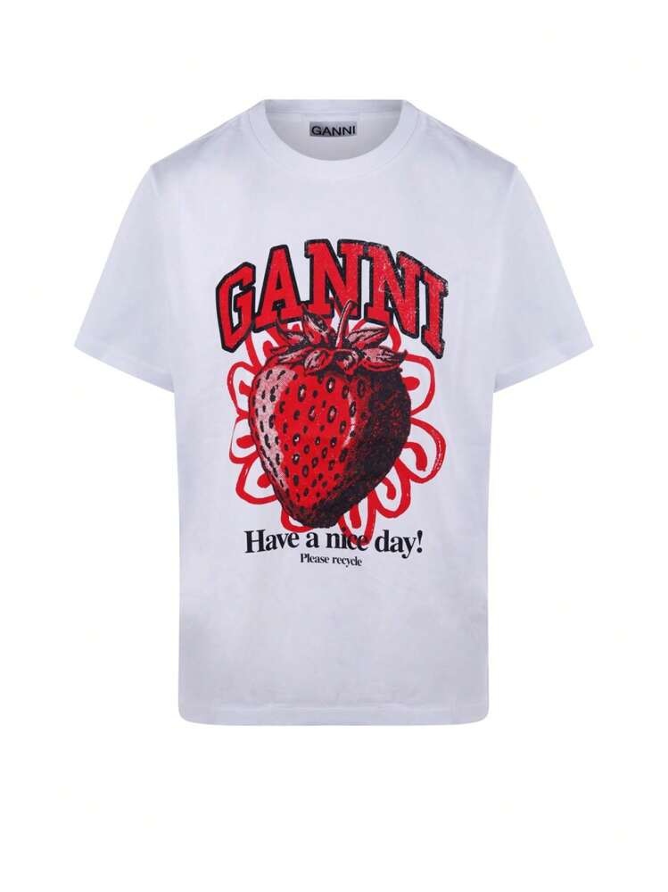 GANNI ストロベリー　Tシャツ　XS Ganni Crewneck Jersey Strawberry T-Shirt | Neiman Marcus
