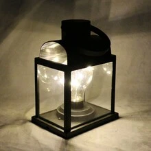 1 Pc Black Arched Roof Lantern With LED Lamp Bulb Light-Glittering Indoor Lantern For Festive Home Decoration - Black - View 1
