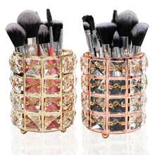 1pc Desktop Organizer Crystal Iron Art Brush & Pen Holder For Makeup Brushes, Stationery Storage And Decorative Display - Silver - View 3