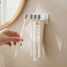 1個多功能掛壁式牙刷架收納架,浴室牙刷組織器架可放置牙膏和牙刷 - 白色 - 查看 1