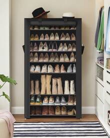SONGMICS Shoe Rack, 9 Tier Shoe Organizer With Nonwoven Fabric Cover, Shoe Storage Shelf For 40-50 Pairs Of Shoes, Entryway, Suitable For Sneakers, High Heels, Flats, And Boots, Grey, Black - 黑色 - 查看 2