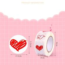 1入組500個2.5厘米/1英寸情人節心形封口貼紙標籤,適用於婚禮和禮品裝飾 - 紅色 - 查看 6