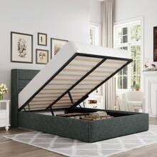 Allewie Lift Up Storage Bed With Modern Wingback Headboard, Hydraulic Storage, No Box Spring Needed, Full/Queen/King Size Bed Frame * Bed Frame Queen Queen Bed Frame Bed Frame Full Full Size Bed Frame King Size Bed Frame Twin Bed Frame Room Decor Home Decor Christmas Decor Bedroom Decor Valentine Day Decor Storage Living Room Decor Furniture House Decor - Màu xám đen - Xem 3