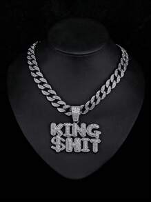 1件男士嘻哈3D水钻镶嵌双排字母和King Hit标志吊坠项链，个性化街舞饰品 - king hit吊墜項鍊 - 查看 1