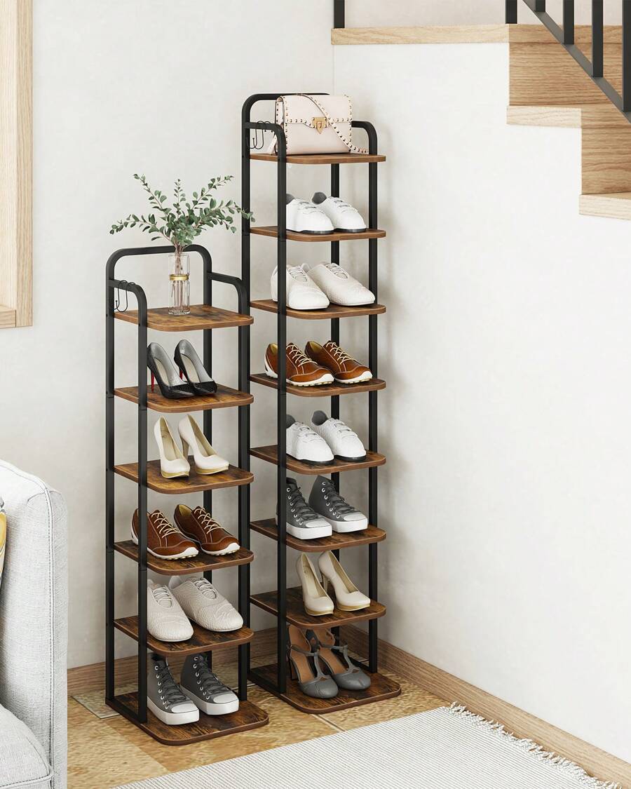 HaluPeit Vertical Shoe Rack, 8-Tier Shoe Racks, Shoe Tower For Small Spaces, Freestanding, Adjustable, Space Saving, Rustic Brown And Black - Brown - View 1