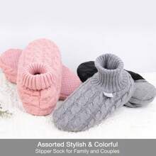 Men's Women's Comfy Cable Knit Slipper Socks With Anti-Skid Silicone Gripper - 灰色 - 查看 3