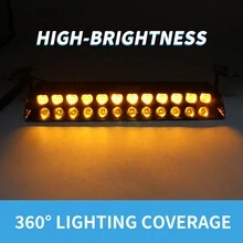 EINERCAR 13.5吋led緊急儀表板頻閃燈條,車內擋風玻璃交通警報危險安全警示閃光燈附吸盤安裝,適用於警用執法、消防、卡車等車輛(琥珀色) - Amber - 查看 4