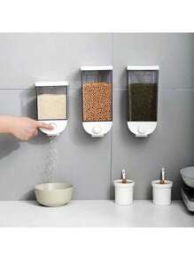 Dispensador de contenedores de cereales de pared para almacenamiento de alimentos, recipientes herméticos de plástico, dispensador de avena,Cereal Contenedor Alimentos Multiusos Cocina Despachador De Semillas - Negro - Ver 3