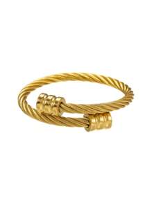 1 Bracelet Pour Homme En Acier Inoxydable Plaqué Or 18 Carats Avec Design Fileté Torsadé