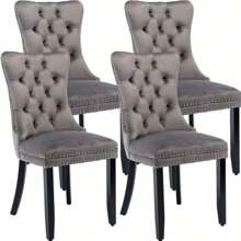 4 Piece Set Velvet Upholstered Dining Chairs, Wingback Side Chairs Button Tufted With Solid Wood Legs For Kitchen,Dining Room. - Xám - Xem 1
