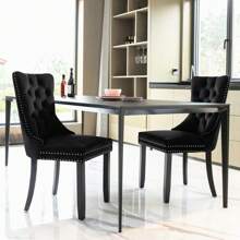 4 Piece Set Velvet Upholstered Dining Chairs, Wingback Side Chairs Button Tufted With Solid Wood Legs For Kitchen,Dining Room. - Black - View 5