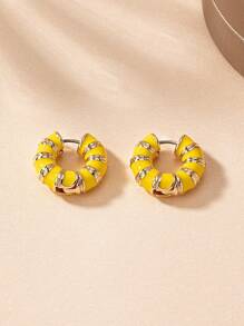 1 对欧美风格复古彩色珐琅几何吊坠耳环适合女士日常佩戴 - 黃色 - 查看 2