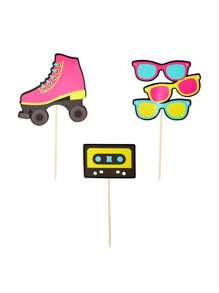 Sparkle and Bash 80s Party Decorations Centerpieces, Colorful Stick Table Toppers, 6 Retro Designs (30 Pieces) - Multicolor - View 3
