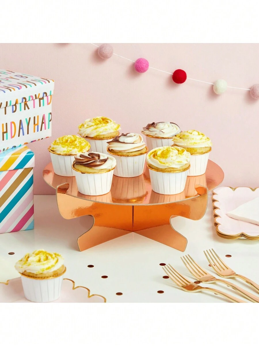 Sparkle and Bash 4 Pack Mini Rose Gold Cardboard Cupcake Stand Set, Metallic Cake Holders For Dessert Table (11.5 X 4 In) - 玫瑰金 - 查看 1