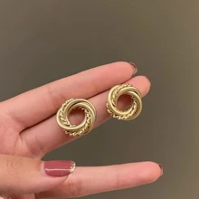 Pendientes En Espiral Redondos Con Hueco De Oro Laminado 14k Metal De Aleación De Color Dorado Grande, Joyería Elegante Estilo Lindo Y Minimalista De Joyería De Oro Laminado 14k  Para Uso Diario Casual Aretes circulo AR132 - Dorado - Ver 3