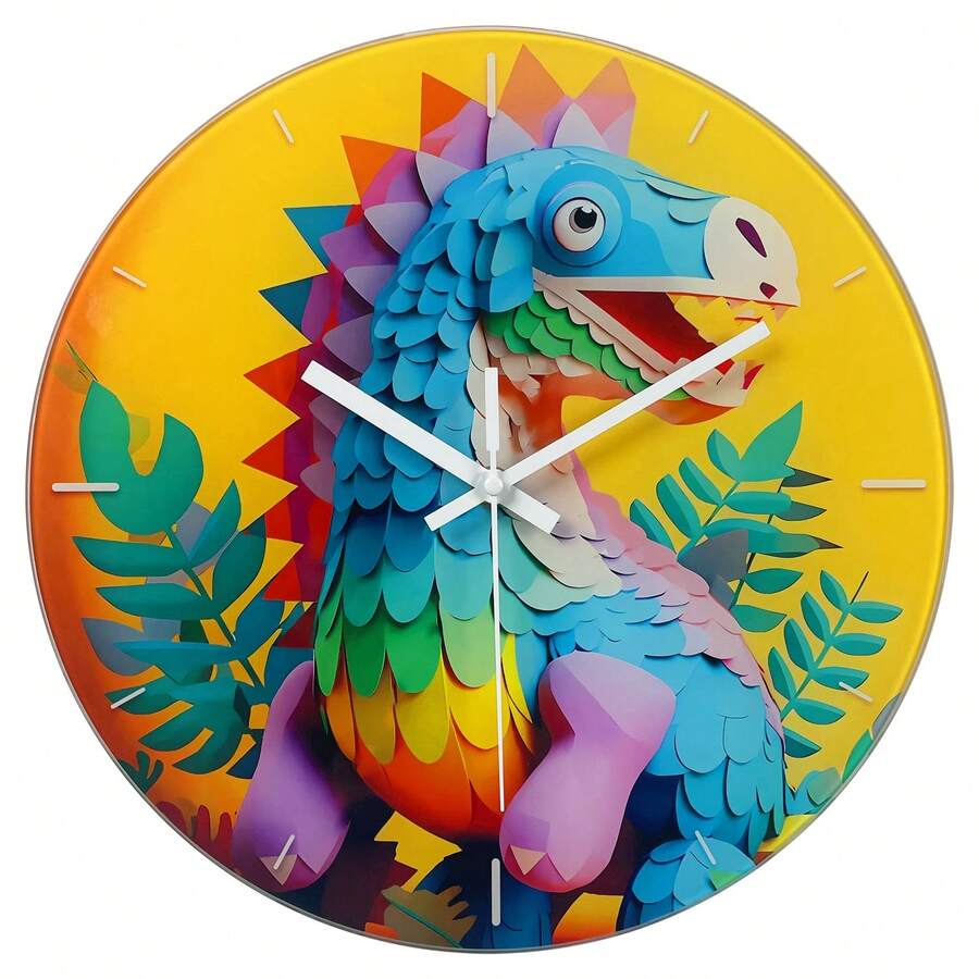 12 吋圓形鋼化玻璃卡通兒童牆鐘,恐龍藝術圖案靜音電池供電,適用於兒童房、臥室、幼稚園遊樂場,獨特的兒童禮物(不含電池) - 多種色彩GWA-0006 - 查看 1