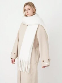 冰淇淋色調白色保暖圍巾,適合冬天的女性,超大蓬鬆圍巾適用於冬季聖誕節 - 白色 - 查看 6