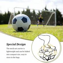 1pc Ball Net Bag For Basketball, Soccer, Polyester & Propylene Fiber Material, Handmade Black & Yellow Colored Net Bag, With Drawstring For One Ball, Propylene Storage Bag For Basketball, Portable Soccer Net Bag, Polypropylene Outdoor Sports Ball Storage Net Bag, Fitness Accessory - Black and Yellow - View 3