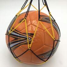 1pc Ball Net Bag For Basketball, Soccer, Polyester & Propylene Fiber Material, Handmade Black & Yellow Colored Net Bag, With Drawstring For One Ball, Propylene Storage Bag For Basketball, Portable Soccer Net Bag, Polypropylene Outdoor Sports Ball Storage Net Bag, Fitness Accessory - Black and Yellow - View 7