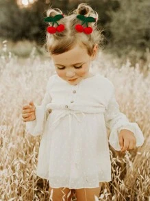 2 件红色毛茸茸樱桃发夹，适合女婴，精美针织水果鳄鱼夹，带全衬里，冬季新年婴儿发夹，儿童婴儿发饰。爱情人节 - 紅色 - 查看 3