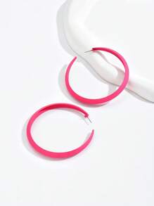 2pcs European And American Fashionable, And Exaggerated Personalized Pink Earrings - Hot Pink - View 4