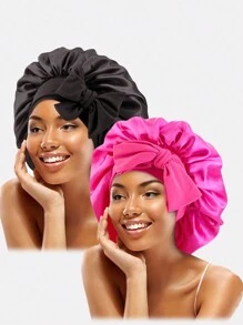 2入組女士多色彈性頭髮包裝緞帽,適合日常使用 - 彩色 - 查看 3