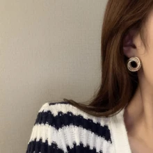 Pendientes En Espiral Redondos Con Hueco De Oro Laminado 14k Metal De Aleación De Color Dorado Grande, Joyería Elegante Estilo Lindo Y Minimalista De Joyería De Oro Laminado 14k  Para Uso Diario Casual Aretes circulo AR132 - Dorado - Ver 2