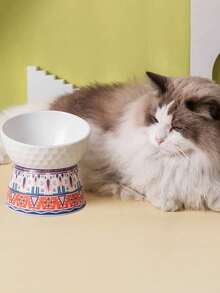 1pc Bohemian Style Ceramic Pet Bowl With Slanted Opening - Pink - View 1