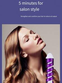 防燙螺旋捲髮棒,電動捲髮棒,大卷的梨花捲髮造型工具捲髮棒旋轉棒捲髮燙烫髮型工具 - 紫色 - 查看 3