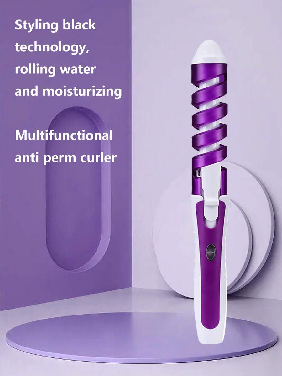防燙螺旋捲髮棒,電動捲髮棒,大卷的梨花捲髮造型工具捲髮棒旋轉棒捲髮燙烫髮型工具 - 紫色 - 查看 1