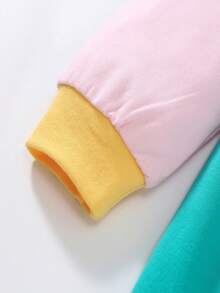 小女孩的彩虹拼接運動風長袖連衣裙,帶彈性腰帶,適合戶外度假穿著 - 彩色 - 查看 7