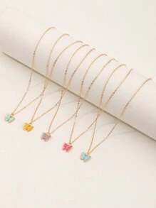 NAIZHU 4入組兒童豪華時尚花形、貝殼形和心形吊墜項鍊套裝,適用於派對配件 - 彩色 - 查看 4