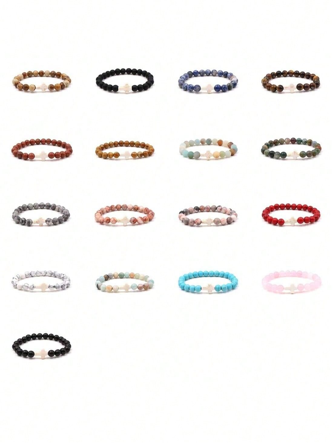 1pc Natural Stone Cross Pendant Bracelets For Unisex Women Men Stone