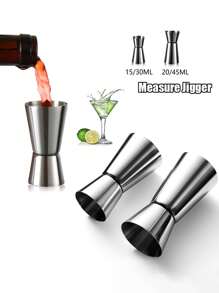 2pcs Double-Sided Stainless Steel Jigger, Cocktail Shaker, Perfect For Mixing And Blending Wine, Whiskey, Cocktail At Home Bar - Silver - View 1
