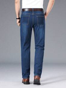 Men Pants - 深色水洗藍 - 查看 4