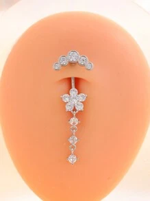 1 件花形肚脐环，带四节吊坠、9 镶嵌和一排 5 颗水钻装饰，不锈钢穿刺首饰，适合女性日常佩戴情人节、妈妈、母亲、母亲节、礼物 - 花四節 - 查看 5