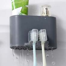 1個浴室組織收納盒,適用於牙膏、牙刷、化妝品。可掛在牆上的牙刷架,無需鑽孔 - 灰色 - 查看 1