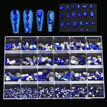 1 hộp 24 ô Bộ sưu tập đá Rhinestone nhiều màu sắc cho nghệ thuật làm móng, có nhiều hình dạng khác nhau của đá Rhinestone thủy tinh pha lê, Miếng dán trang trí móng tay cho nghệ thuật làm móng tự làm của phụ nữ/trẻ em gái - Màu xanh lam - Xem 2