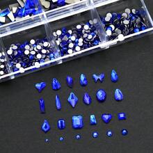 1 hộp 24 ô Bộ sưu tập đá Rhinestone nhiều màu sắc cho nghệ thuật làm móng, có nhiều hình dạng khác nhau của đá Rhinestone thủy tinh pha lê, Miếng dán trang trí móng tay cho nghệ thuật làm móng tự làm của phụ nữ/trẻ em gái - Màu xanh lam - Xem 3