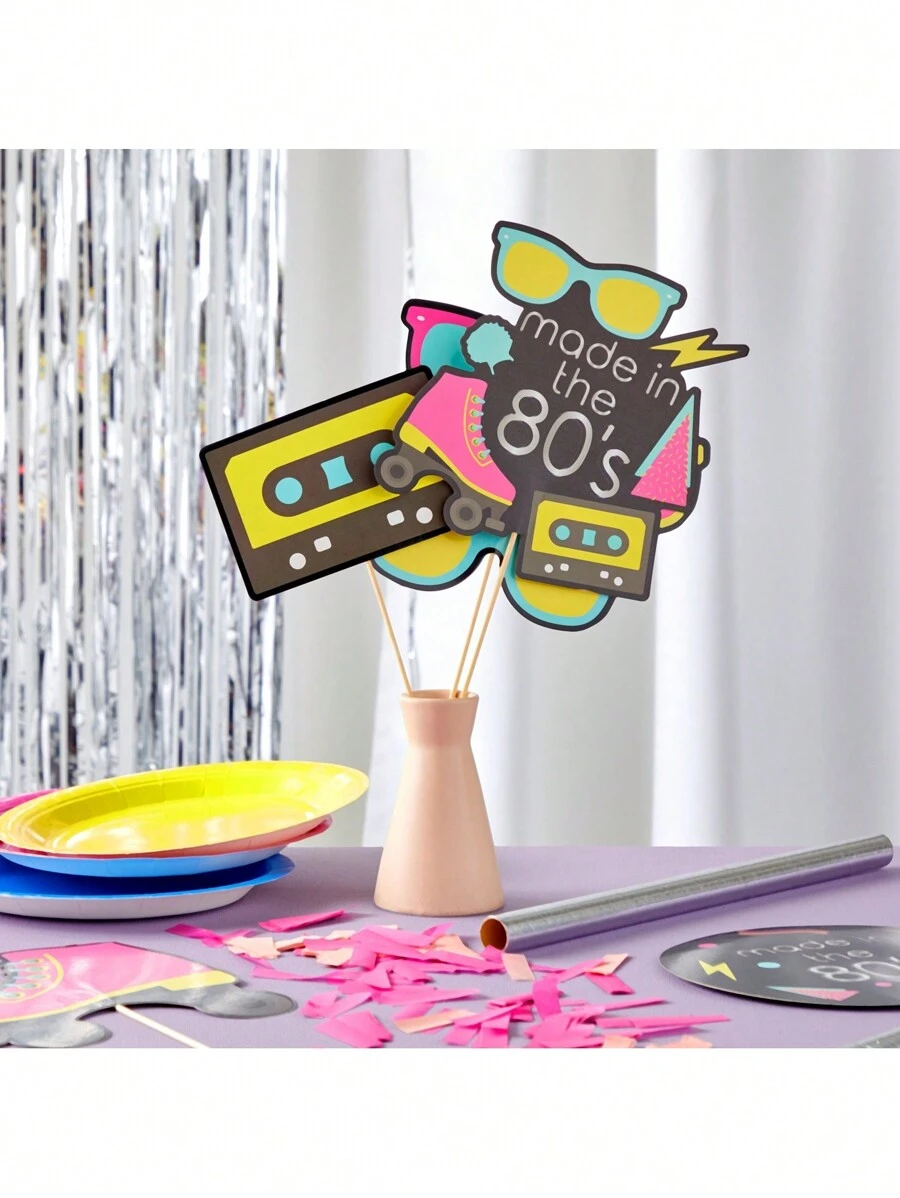 Sparkle and Bash 80s Party Decorations Centerpieces, Colorful Stick Table Toppers, 6 Retro Designs (30 Pieces) - Multicolor - View 1