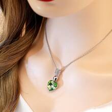 1條女性心形鑲鑽項鍊,銅色吊墜綠色水滴石,波西米亞風格時尚優雅珠寶,假日禮品 - 綠色 - 查看 2