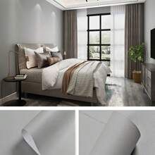 1 Roll Of Thickened Frosted Gray Self-Adhesive Wallpaper PVC Waterproof Moisture-Proof Oil-Proof High Temperature Resistant Peel And Stick Sticker For Bedroom Living Room Hotel Restaurant Dormitory Background Wall Home Decoration Wall Sticker
