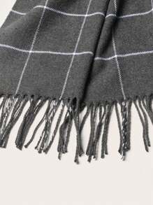 1入男士灰色格紋流蘇圍巾 - 灰色 - 查看 4