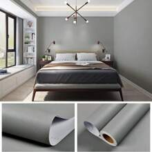 1 Roll Of Thickened Frosted Gray Self-Adhesive Wallpaper PVC Waterproof Moisture-Proof Oil-Proof High Temperature Resistant Peel And Stick Sticker For Bedroom Living Room Hotel Restaurant Dormitory Background Wall Home Decoration Wall Sticker