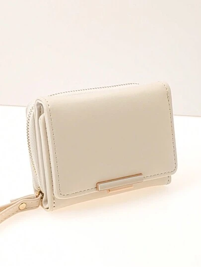 MINGYOU 短款三折钱包女式 pu 多功能拉链钱包大容量零钱卡包女士腕带钱包钱包小钱包