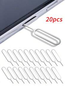 20 Piezas Herramienta De Extracción De Llave De Pin De Expulsión De Bandeja De Tarjeta Sim Compatible Con Tabletas Y Teléfonos Inteligentes Iphone, Ipad, Samsung Galaxy, Huawei, Xiaomi - Plateado - Ver 1