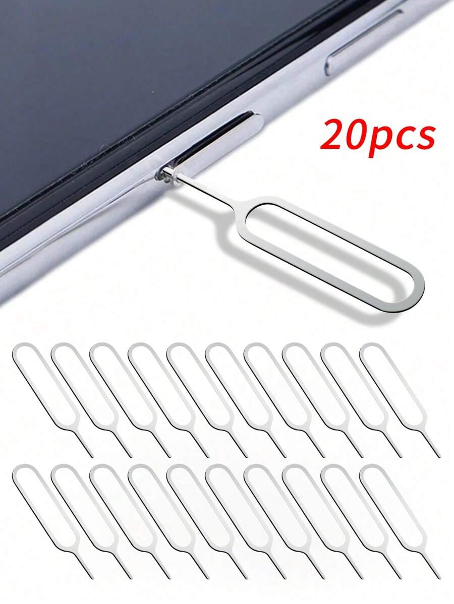 20 Piezas Herramienta De Extracción De Llave De Pin De Expulsión De Bandeja De Tarjeta Sim Compatible Con Tabletas Y Teléfonos Inteligentes Iphone, Ipad, Samsung Galaxy, Huawei, Xiaomi - Plateado - Ver 1
