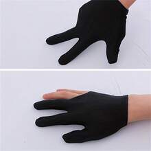 1只平滑刺繡三指撞球手套-適合撞球和萊卡布料!左手款 - 黑色 - 查看 2